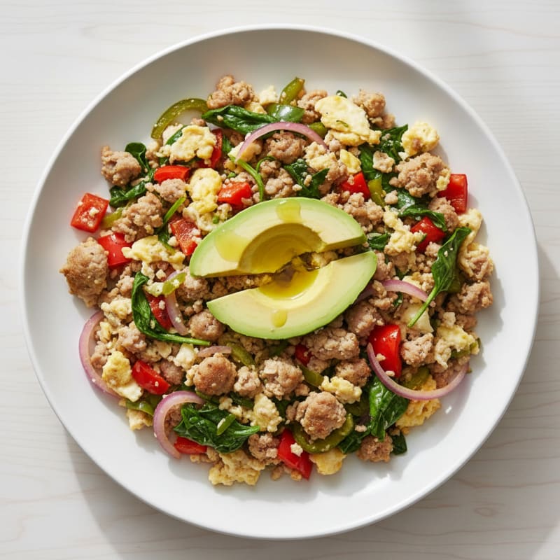 Egg White Veggie Scramble with Turkey Sausage