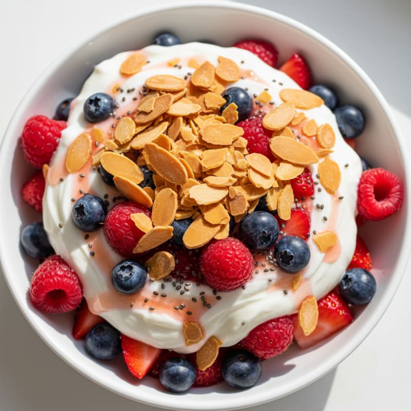 Greek Yogurt Protein Parfait with Mixed Berries and Almonds
