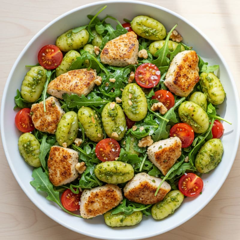 Gnocchi with Arugula Pesto and Cherry Tomatoes