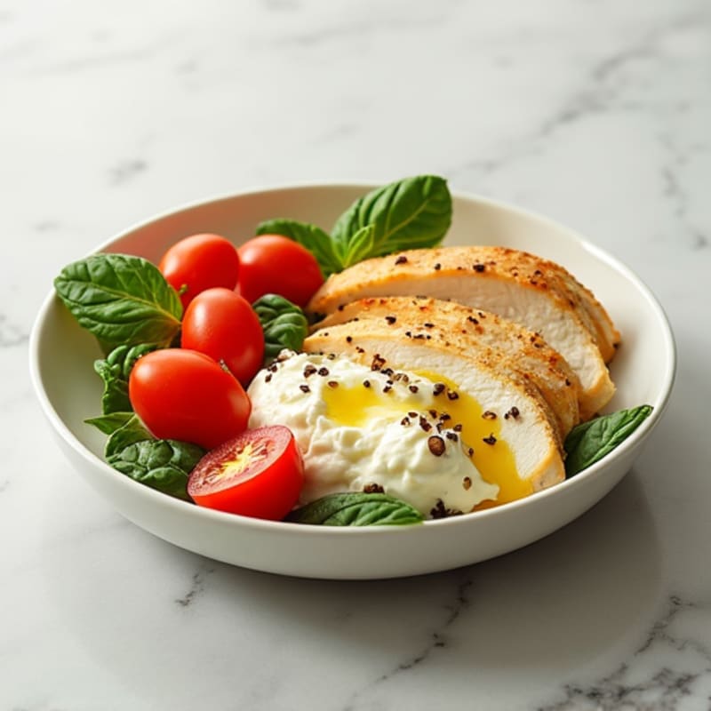 Cottage Cheese with Sliced Chicken Breast and Cherry Tomatoes
