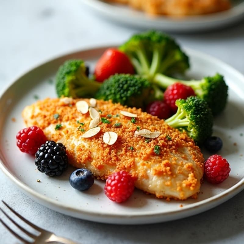 Crispy Lemon Chicken with Roasted Broccoli and Berries