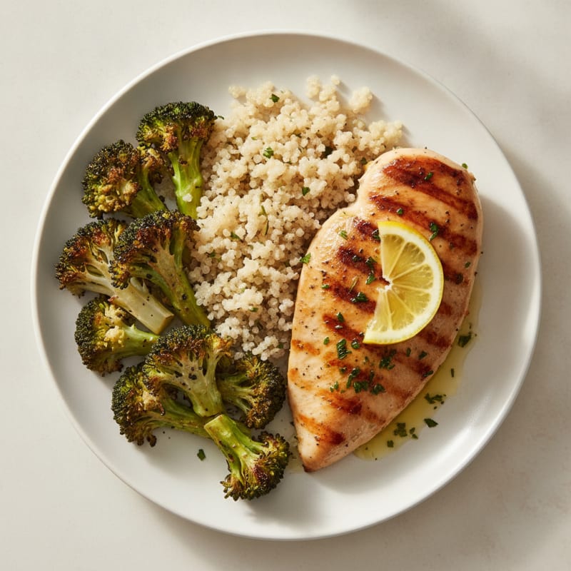 Grilled Chicken Breast with Quinoa and Roasted Broccoli