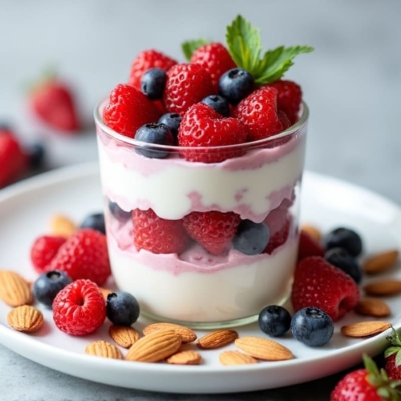 Greek Yogurt Protein Parfait with Mixed Berries and Almonds