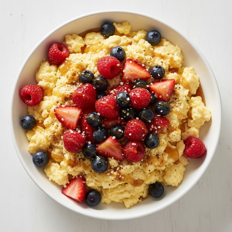 Fluffy Sweet Scrambled Eggs with Berries