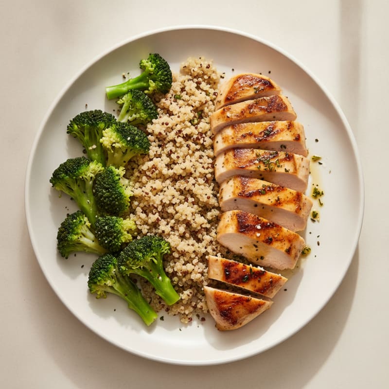 Grilled Chicken Breast with Quinoa and Steamed Broccoli