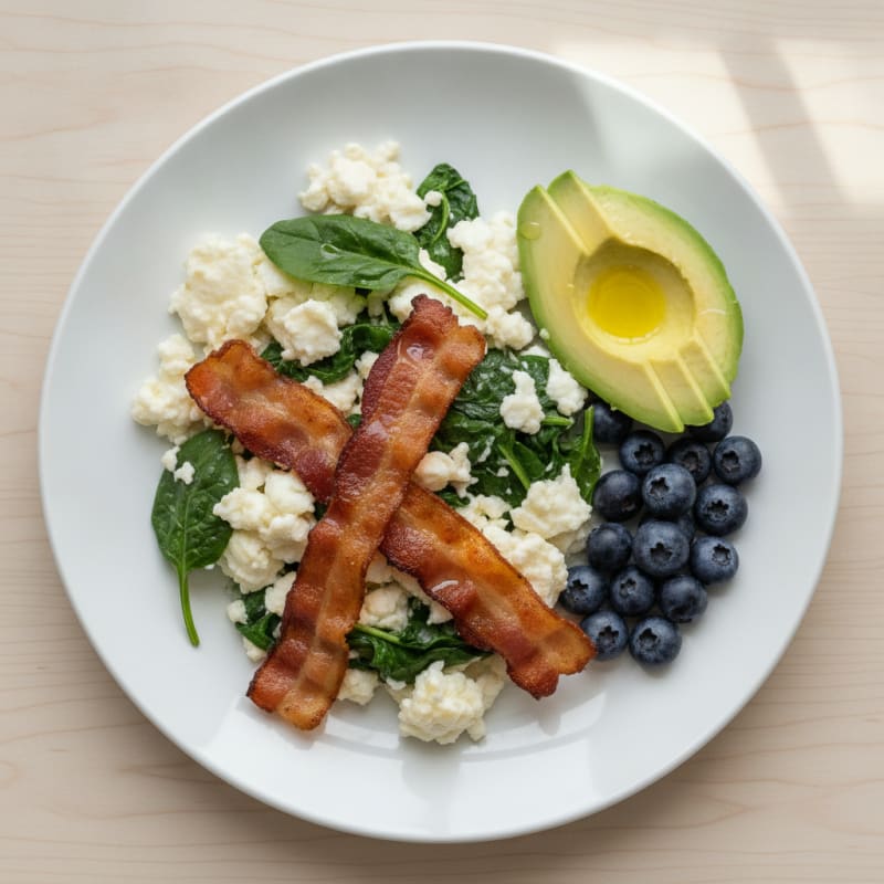 Egg White Scramble with Spinach and Turkey Bacon