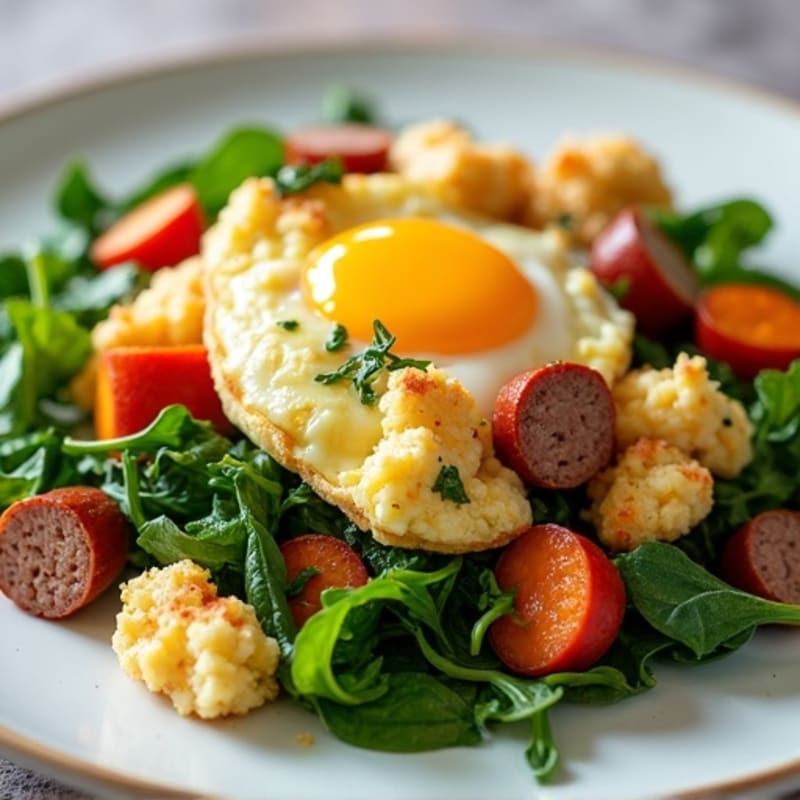 Egg White and Turkey Sausage Scramble with Spinach and Sweet Potato