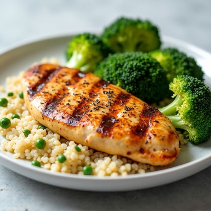 Grilled Chicken Breast with Roasted Broccoli and Quinoa