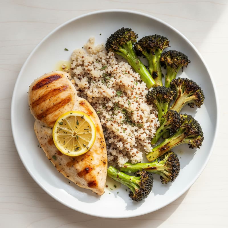 Grilled Chicken Breast with Quinoa and Roasted Broccoli