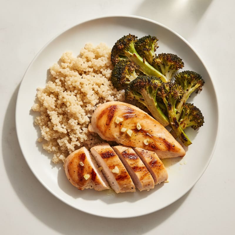 Grilled Lemon-Garlic Chicken Breast with Quinoa and Roasted Broccoli