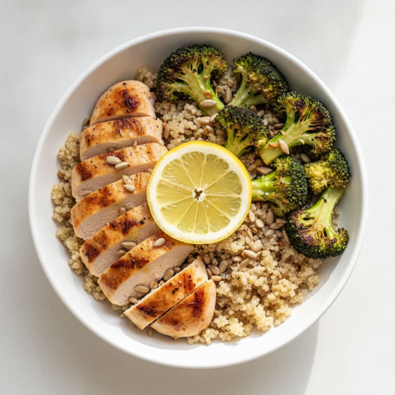Grilled Chicken and Quinoa Power Bowl with Roasted Broccoli