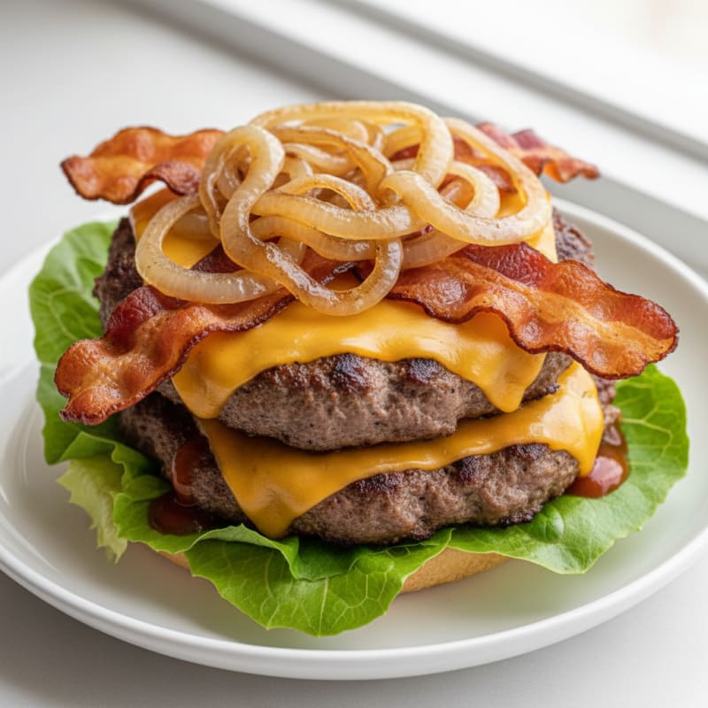 Double Bacon Cheeseburger with Caramelized Onions