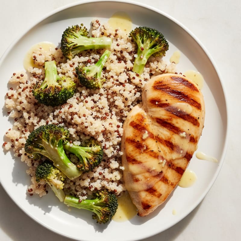 Grilled Chicken Breast with Quinoa and Roasted Broccoli