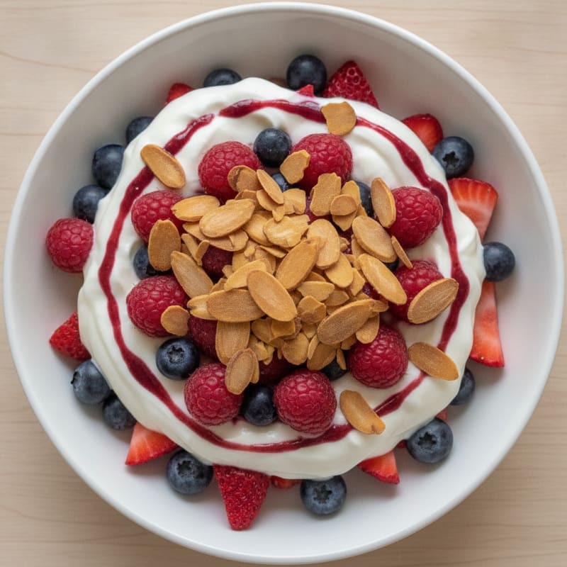 Greek Yogurt Protein Parfait with Mixed Berries and Almonds
