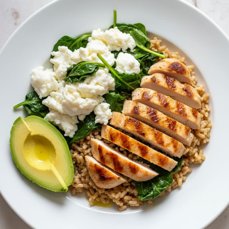 Egg White Spinach Scramble with Grilled Chicken