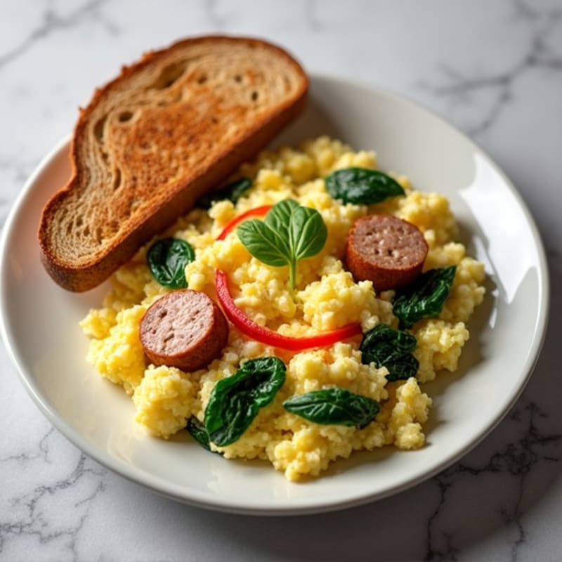 Egg White Scramble with Turkey Sausage and Spinach
