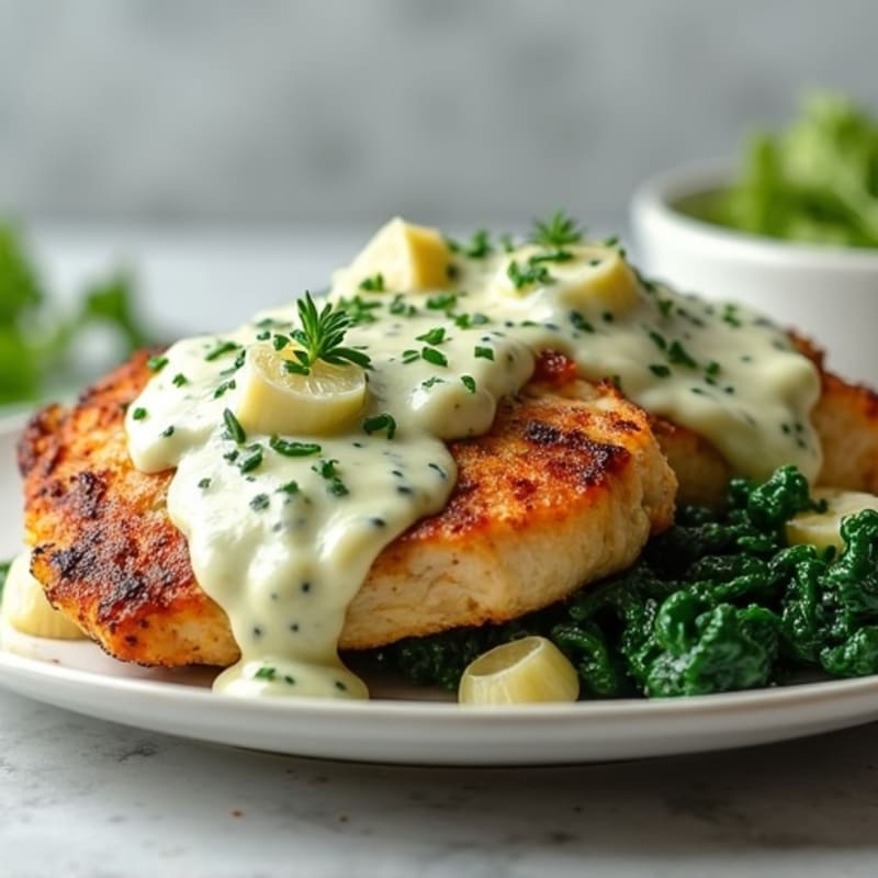 Baked Chicken with Creamy Spinach Artichoke Sauce