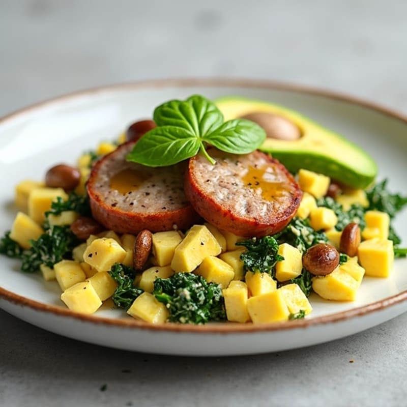 Egg White and Turkey Sausage Scramble with Spinach and Mushrooms