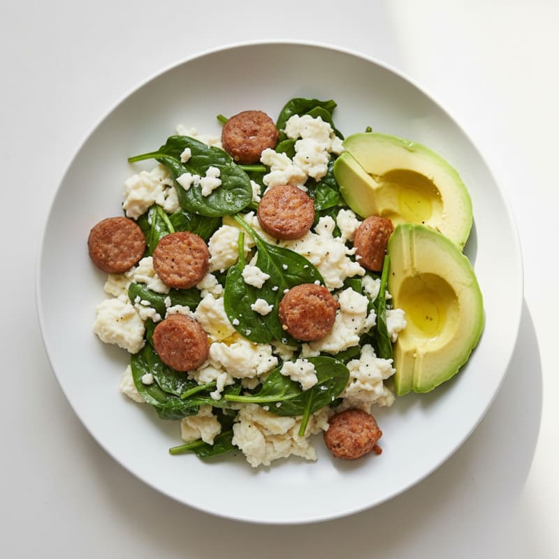 Egg White and Spinach Scramble with Turkey Sausage