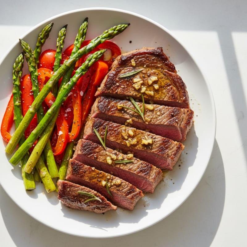 Charred Garlic-Herb Ribeye with Roasted Vegetables