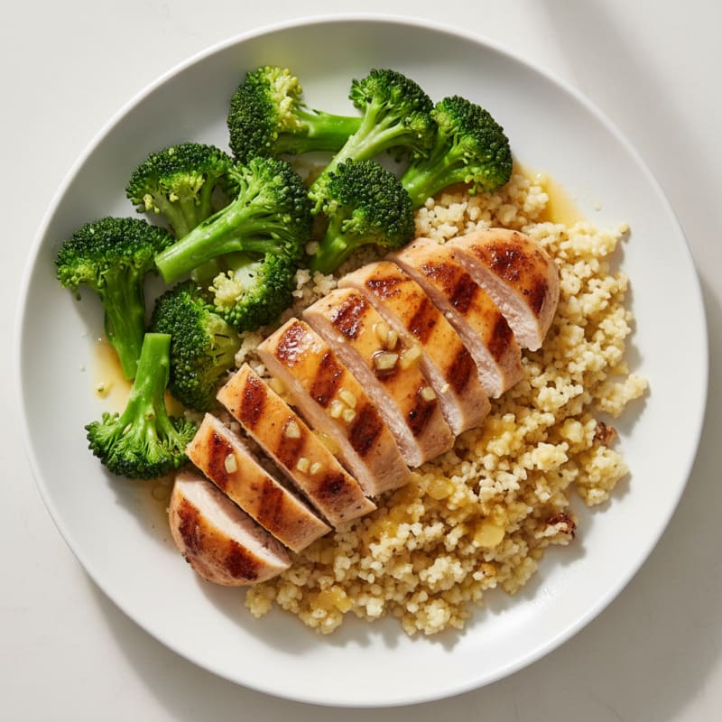 Grilled Chicken Breast with Steamed Broccoli and Cauliflower Rice