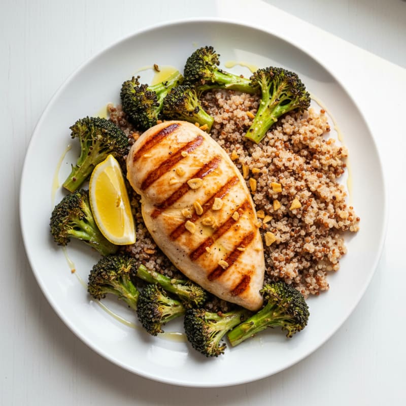Grilled Chicken Breast with Roasted Broccoli and Quinoa