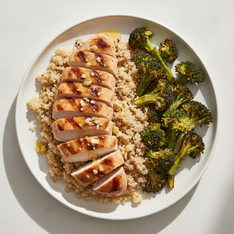 Grilled Chicken Breast with Quinoa and Roasted Broccoli