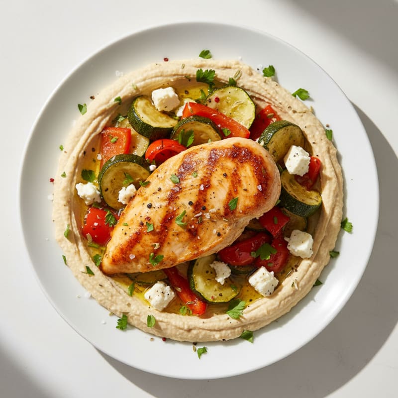 Mediterranean Hummus Platter with Roasted Chicken