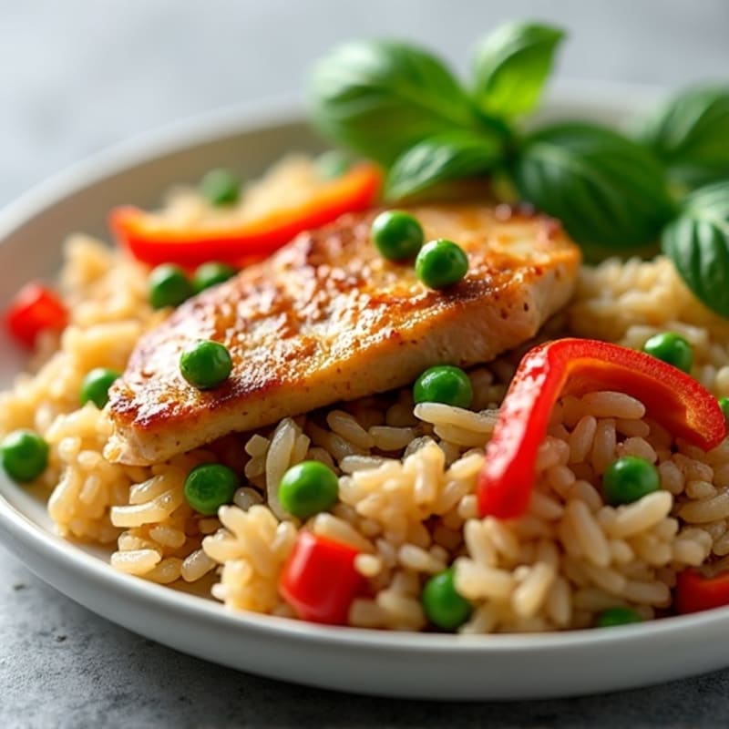 Savory Chicken and Rice Skillet with Peas and Bell Peppers