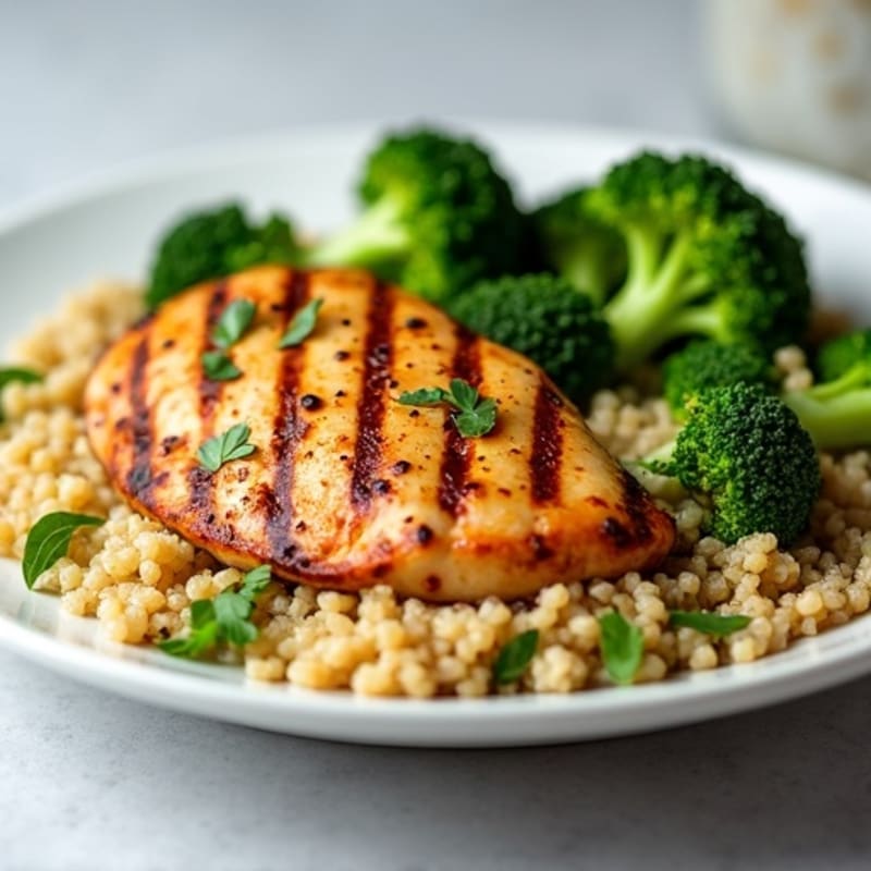 Grilled Chicken Breast with Quinoa and Roasted Broccoli