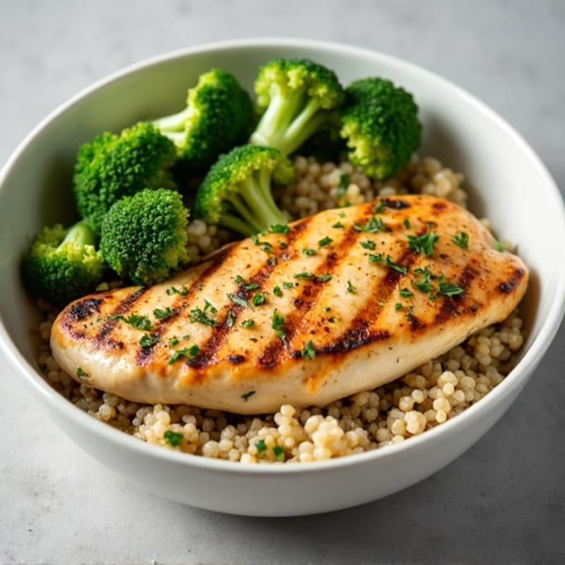 Grilled Lemon Herb Chicken Breast with Steamed Broccoli and Quinoa
