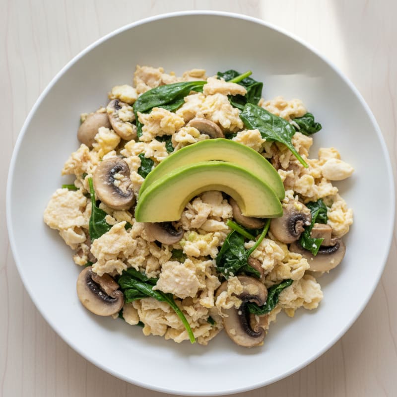 Egg White and Turkey Breast Scramble with Spinach and Mushrooms