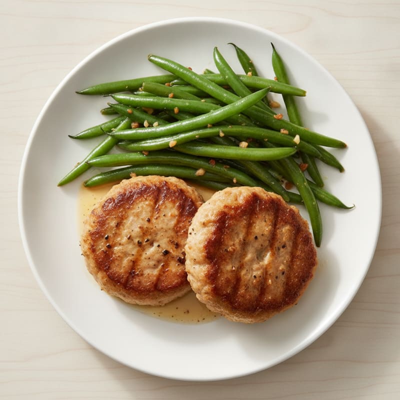 Seared Turkey Patties with Garlic Green Beans