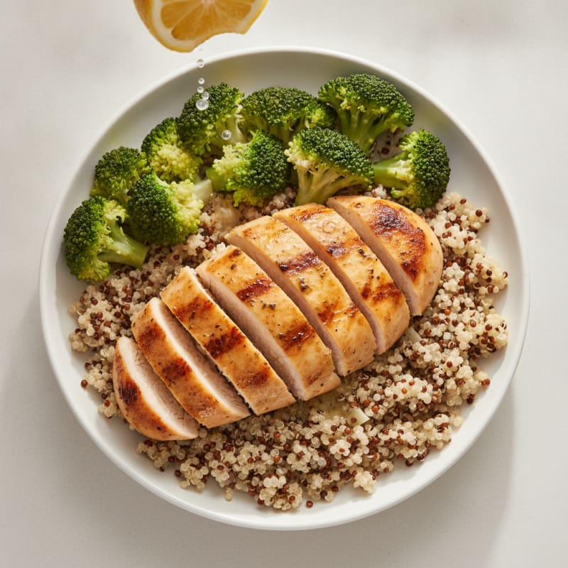 Grilled Chicken Breast with Quinoa and Steamed Broccoli