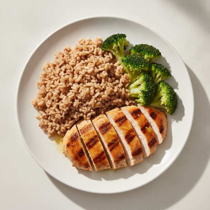 Grilled Chicken Breast with Brown Rice and Steamed Broccoli