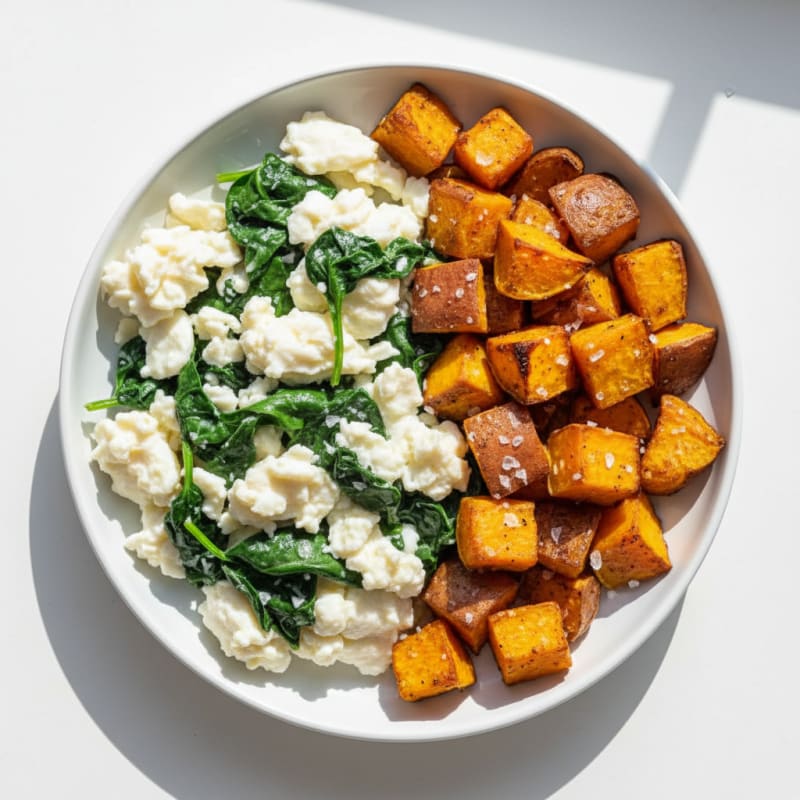 Scrambled Egg Whites with Roasted Sweet Potato and Spinach