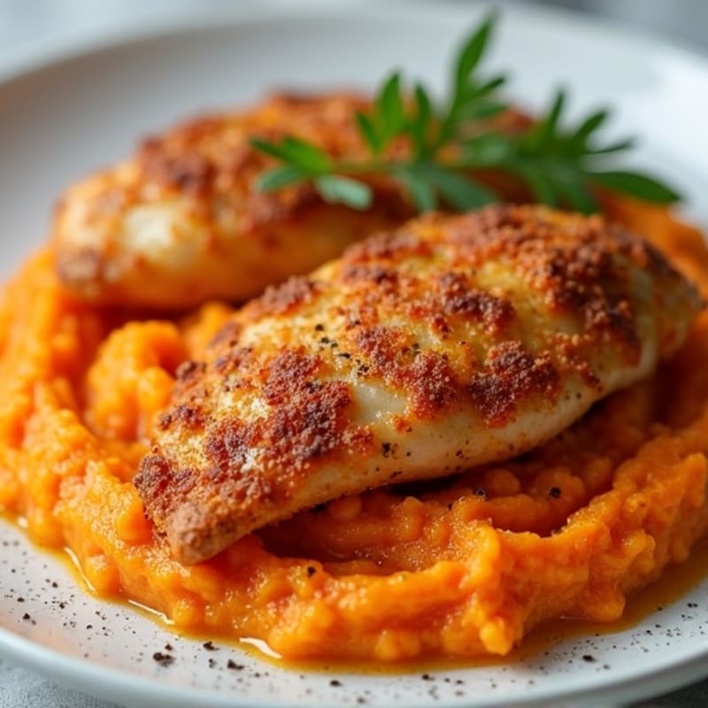 Crispy Baked Chicken with Fluffy Sweet Potato Mash