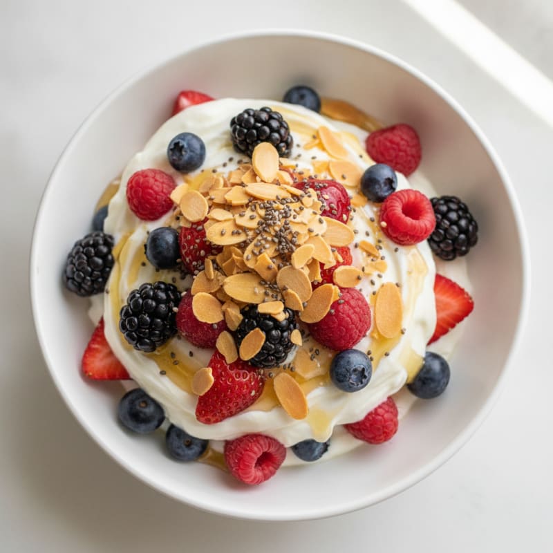Creamy Greek Yogurt Parfait with Mixed Berries and Almond Crunch