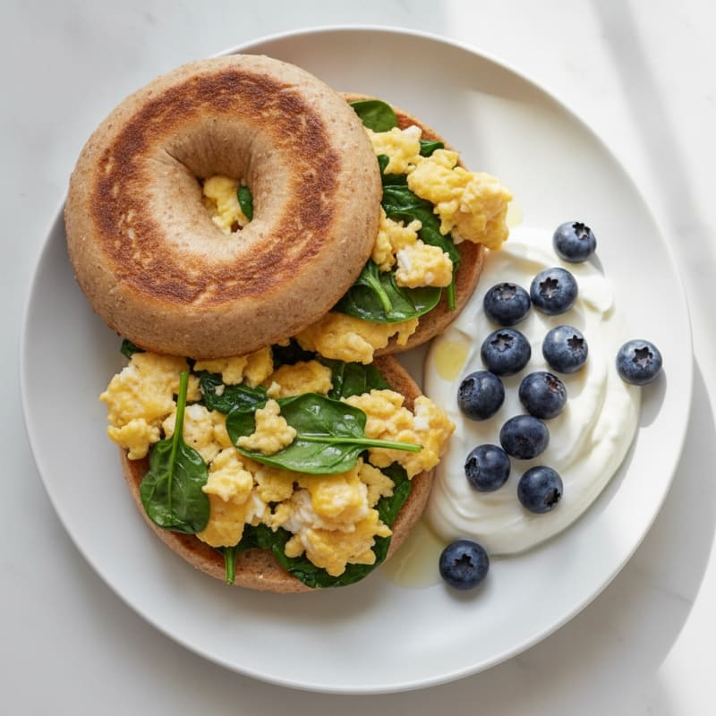 Egg and Veggie Bagel Sandwich with Greek Yogurt