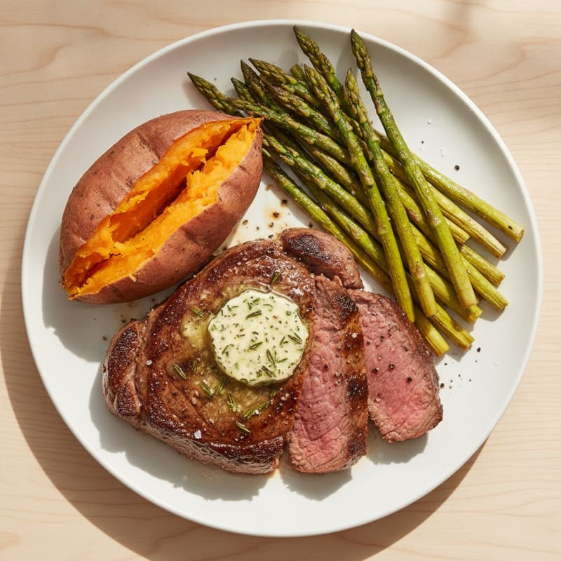 Pan-Seared Sirloin with Garlic Herb Butter