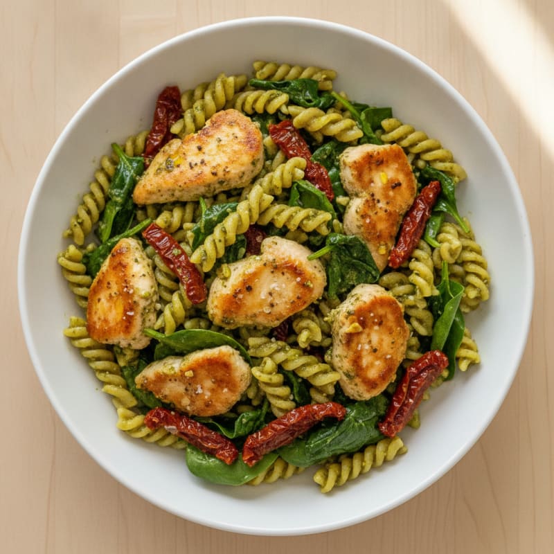 Pesto Chicken Pasta with Sun-Dried Tomatoes