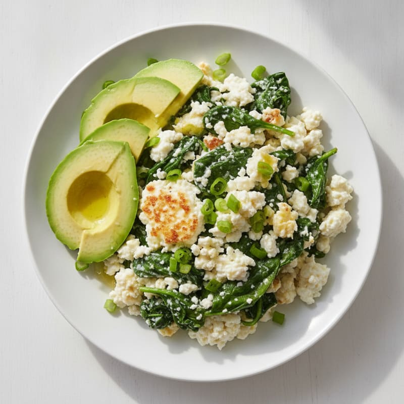 Egg White and Cottage Cheese Scramble with Sautéed Spinach