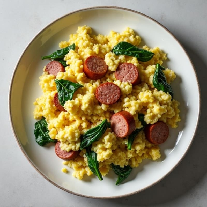 Egg White Scramble with Turkey Sausage and Spinach