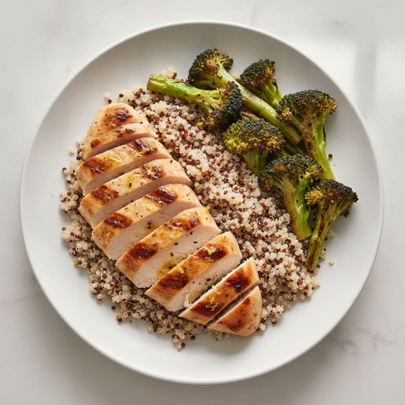 Grilled Chicken Breast with Quinoa and Roasted Broccoli