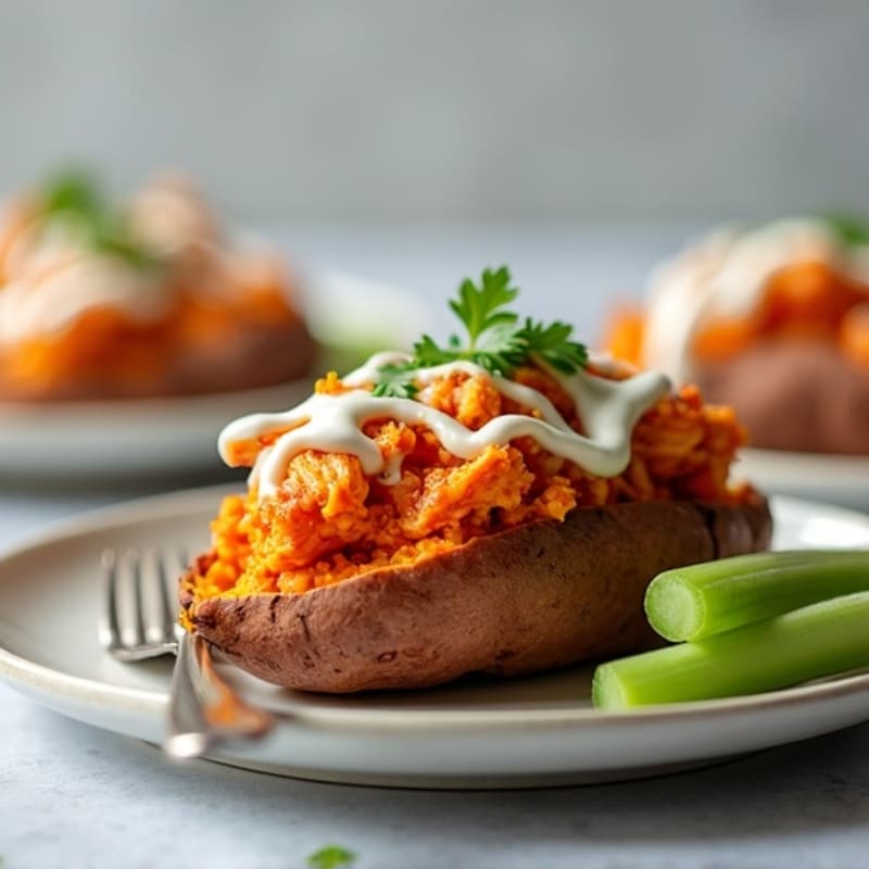 Buffalo Chicken Stuffed Sweet Potatoes