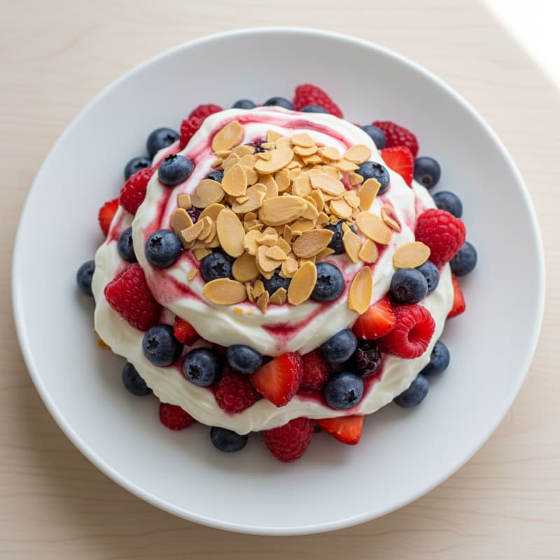 Greek Yogurt Protein Parfait with Mixed Berries and Almonds