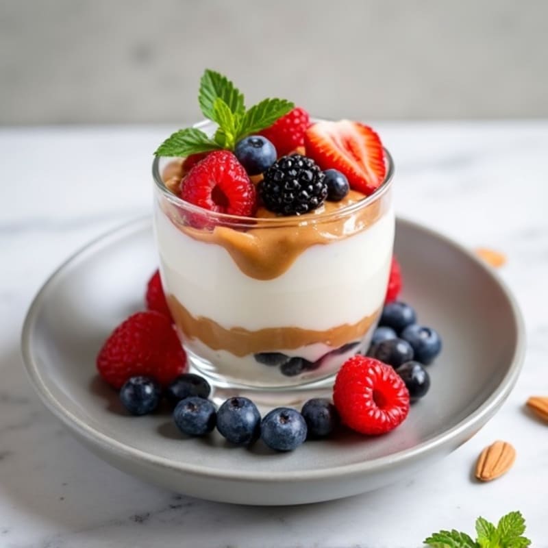 Greek Yogurt Protein Parfait with Mixed Berries and Almond Butter