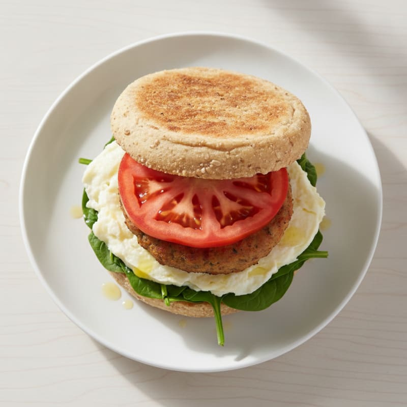 Egg White and Chicken Sausage Breakfast Sandwich with Spinach