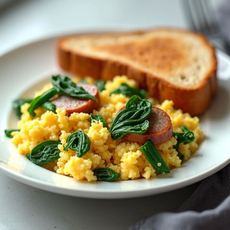 Egg White Scramble with Turkey Sausage and Spinach