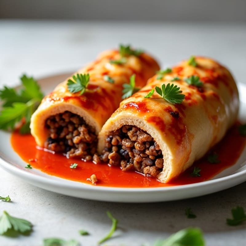 Lean Beef and Black Bean Baked Rolls with Savory Red Sauce and Melted Cheese